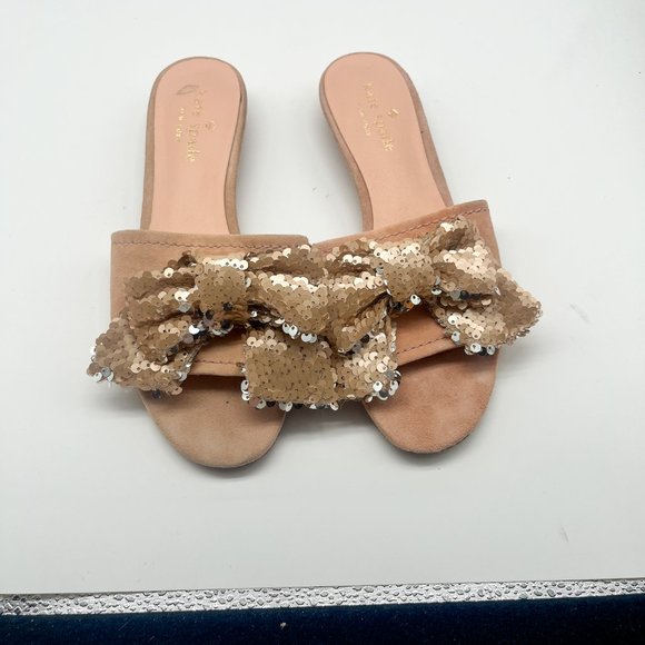 Kate Spade Blush Pink Sequin Bow Slide Sandals Sz 6 - Picture 3 of 6